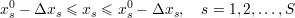 x0- Δx   ≤ x ≤  x0- Δx  ,  s = 1,2,...,S
 s     s    s    s     s
